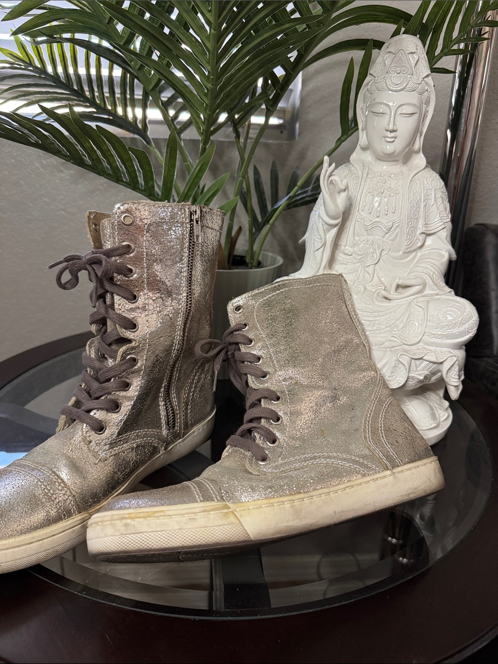 Steve Madden Metallic Silver Women's High-Top Lace-Up Sneakers/boot